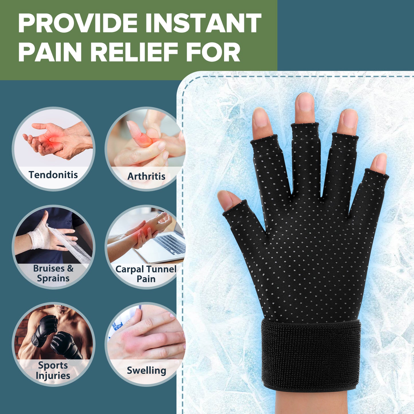 Helthrelife Open Finger Arthritis Compression Ice Glove for Men&Women, Hand Ice Pack for Carpal Tunnel, Arthritis, Tendinitis, Osteoporosis, Neuropathy Cold&Heat Therapy