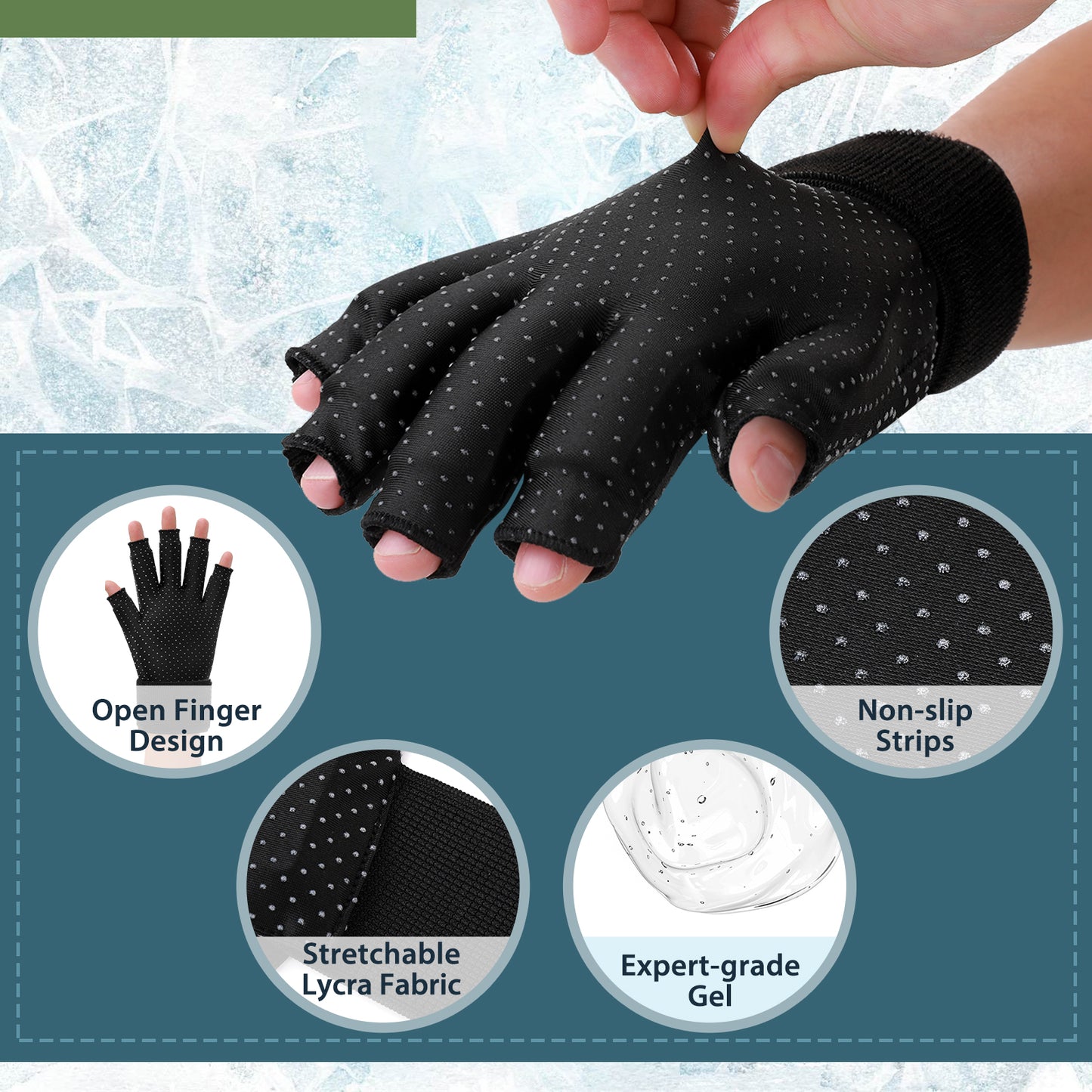 Helthrelife Open Finger Arthritis Compression Ice Glove for Men&Women, Hand Ice Pack for Carpal Tunnel, Arthritis, Tendinitis, Osteoporosis, Neuropathy Cold&Heat Therapy