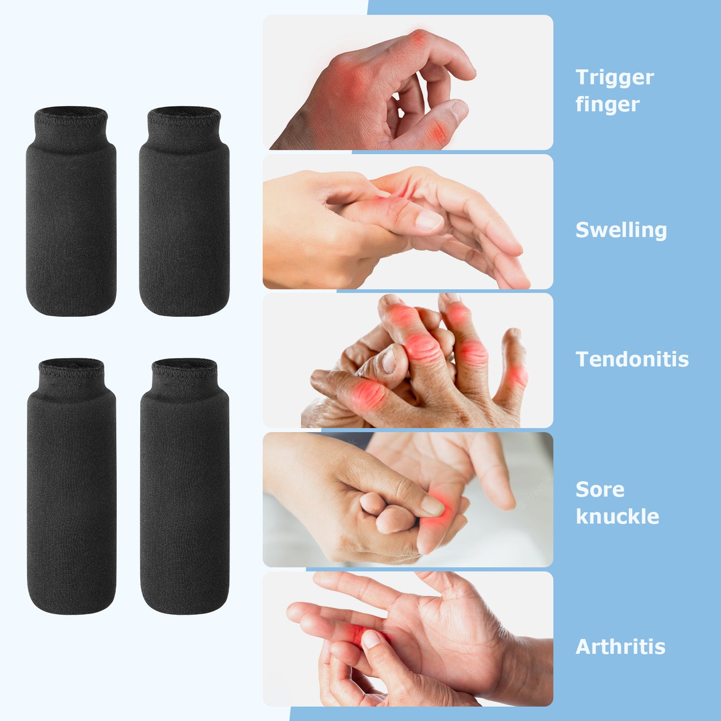 Finger Ice Sleeves 4 Ice Packs for Fingers, Thumbs & Toes Hot Cold Therapy for arthritis, tendinitis, trigger finger and swollen finger