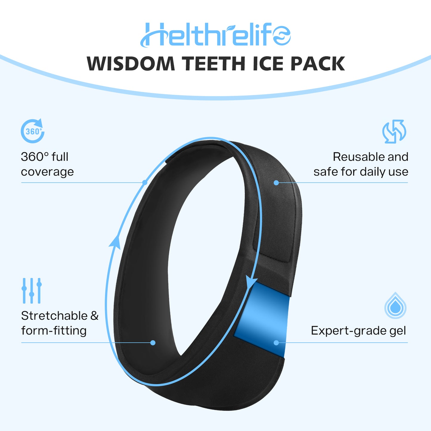 Helthrelife Face Ice Pack Adjustable Hot and Cold Face Gel Wrap for TMJ, Wisdom Teeth, Jaw, Head and Chin, Headaches, Post Surgery Treatment